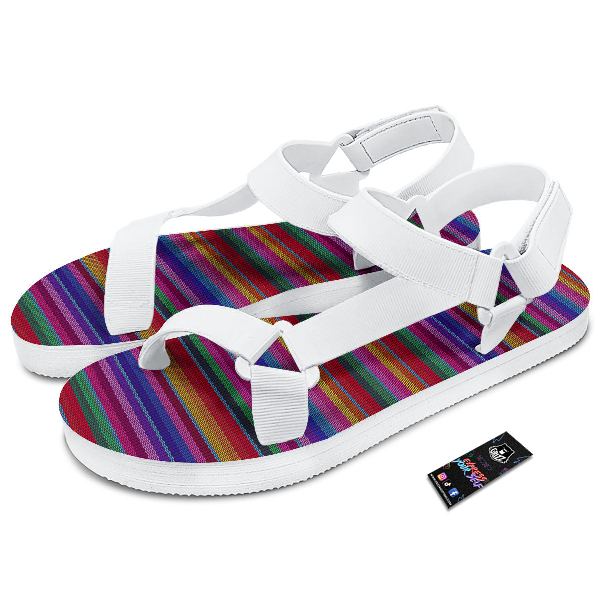 Serape Mexican Colorful Print Pattern White Open Toe Sandals-grizzshop