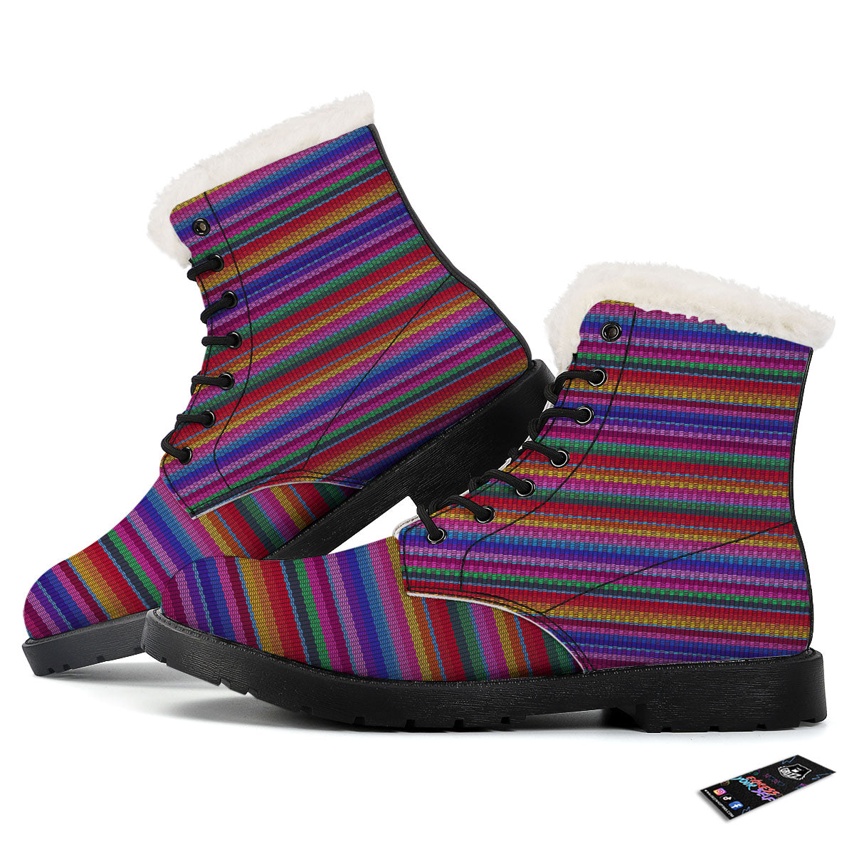 Serape Mexican Colorful Print Pattern Winter Boots-grizzshop