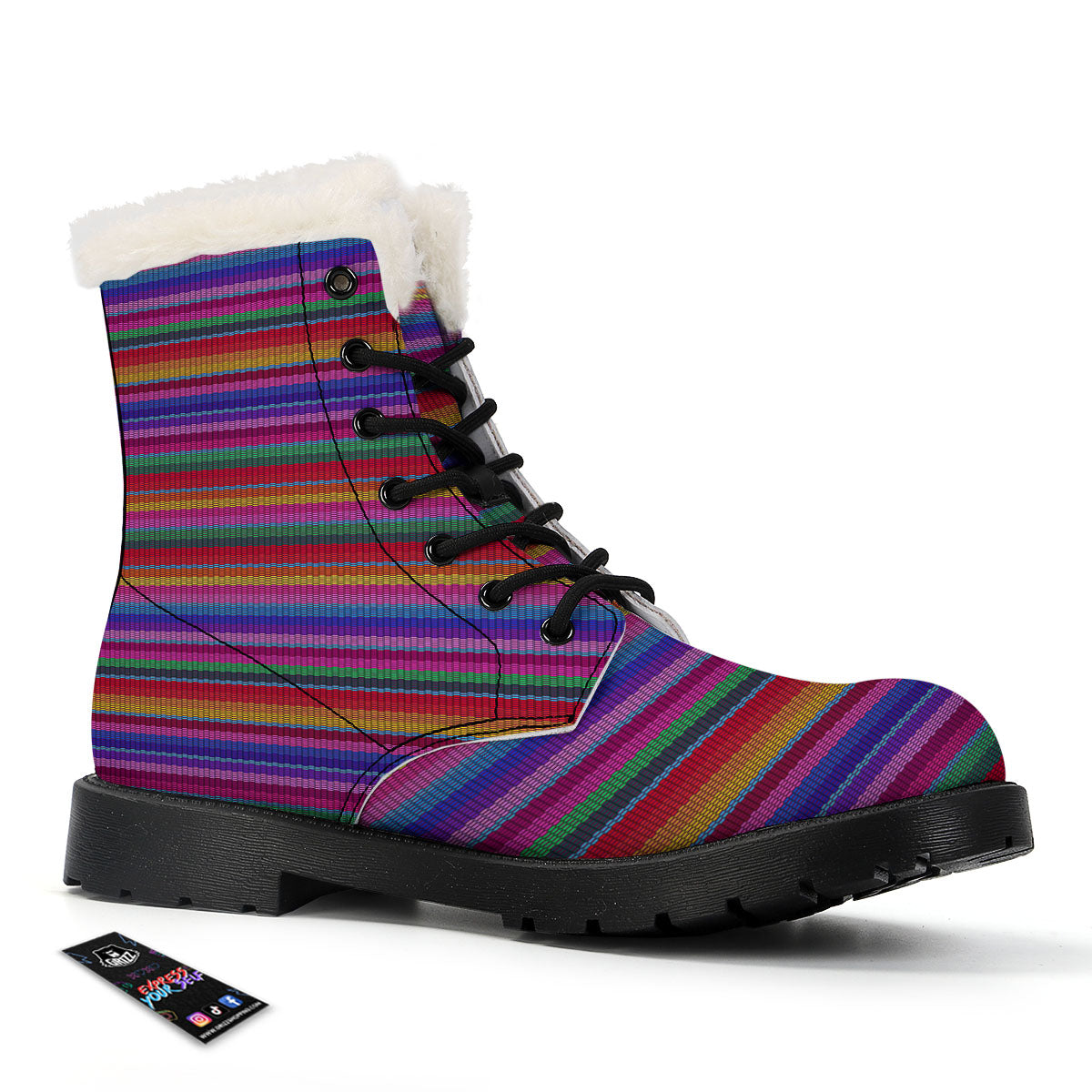 Serape Mexican Colorful Print Pattern Winter Boots-grizzshop