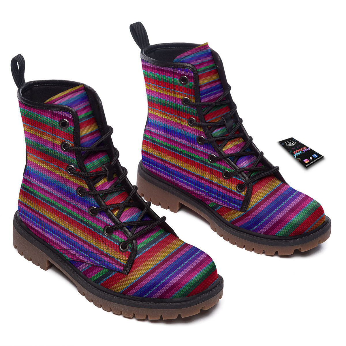 Serape Mexican Colorful Print Pattern Work Boots-grizzshop
