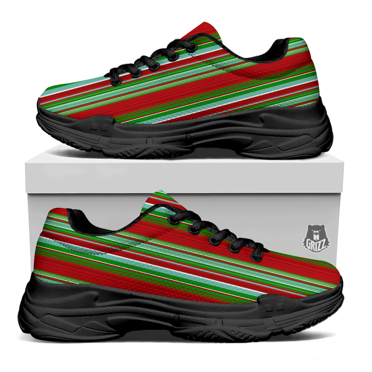 Serape Mexican Vintage Print Pattern Black Chunky Shoes-grizzshop