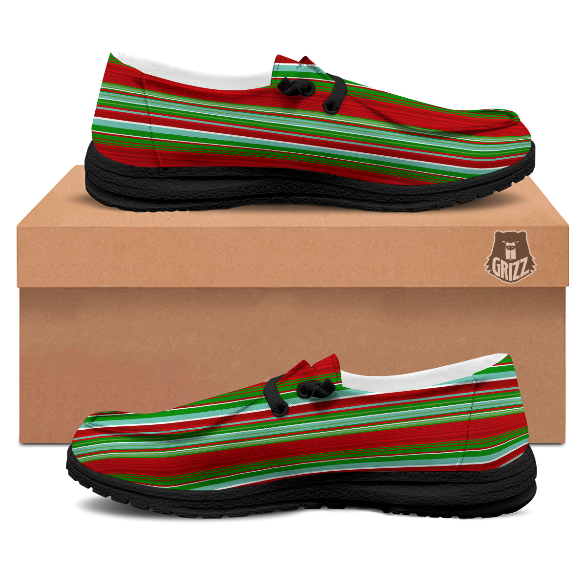 Serape Mexican Vintage Print Pattern Black Loafers-grizzshop