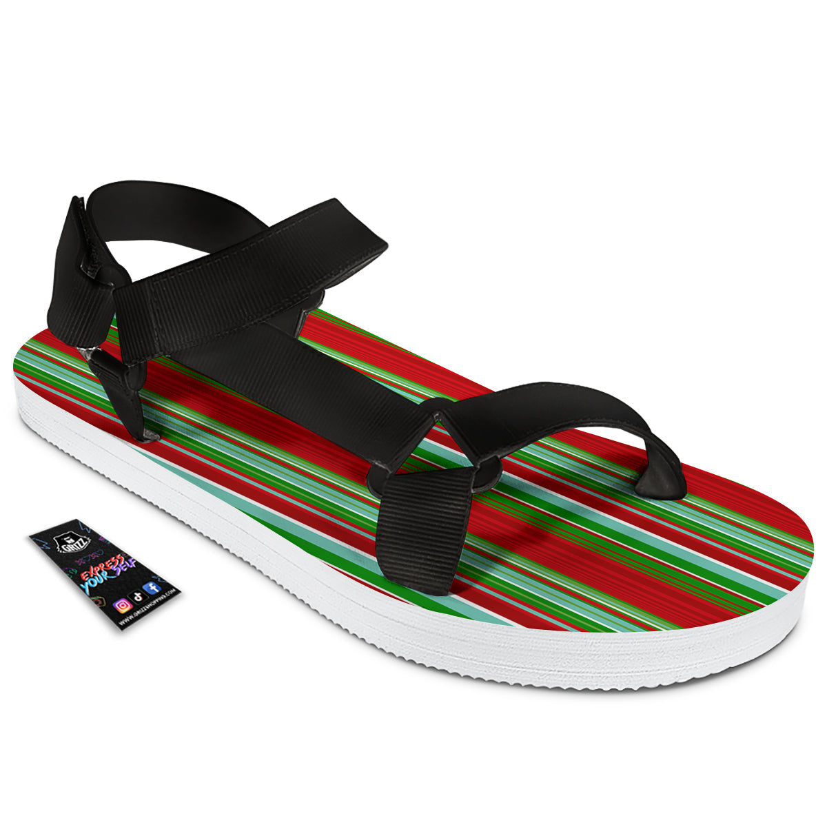 Serape Mexican Vintage Print Pattern Black Open Toe Sandals-grizzshop
