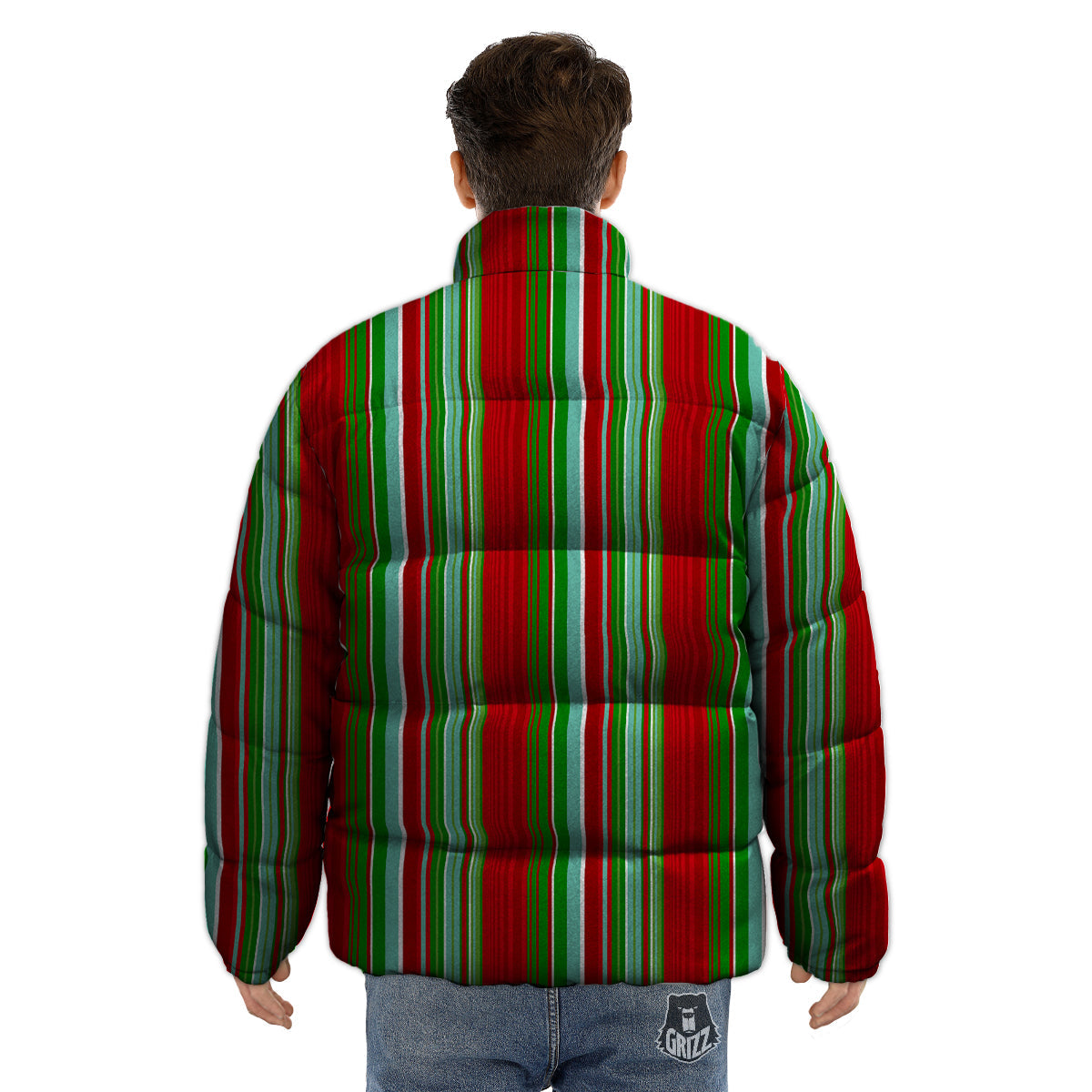Serape Mexican Vintage Print Pattern Puffer Jacket-grizzshop