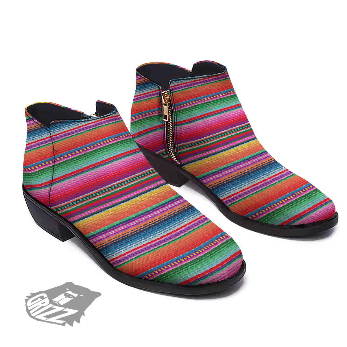 Serape Stripe Colorful Mexican Print Ankle Boots-grizzshop