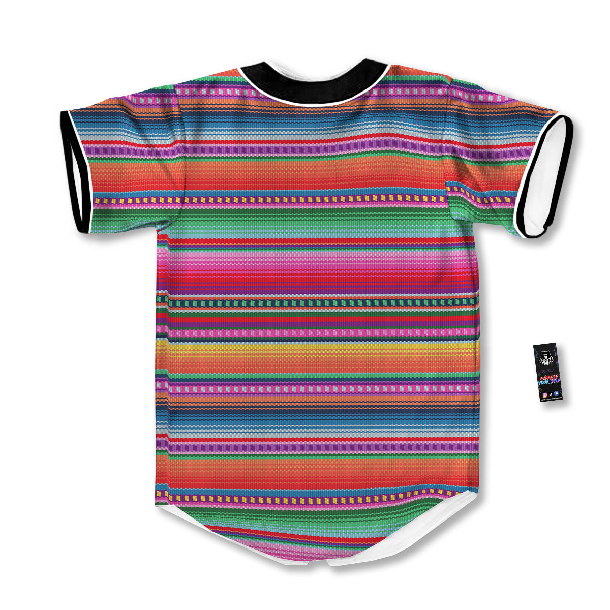Serape Stripe Colorful Mexican Print Baseball Jersey-grizzshop