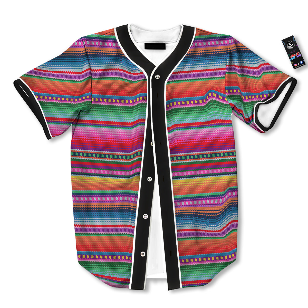 Serape Stripe Colorful Mexican Print Baseball Jersey-grizzshop