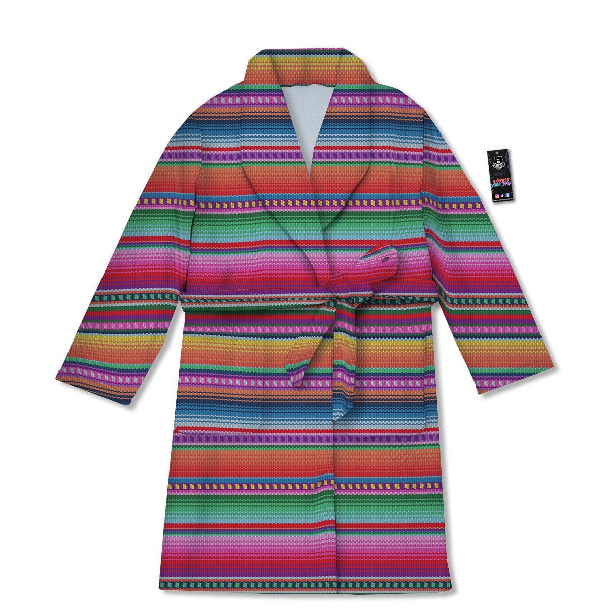 Serape Stripe Colorful Mexican Print Bathrobe-grizzshop