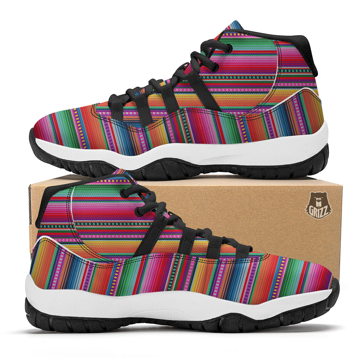 Serape Stripe Colorful Mexican Print Black Bball Shoes-grizzshop