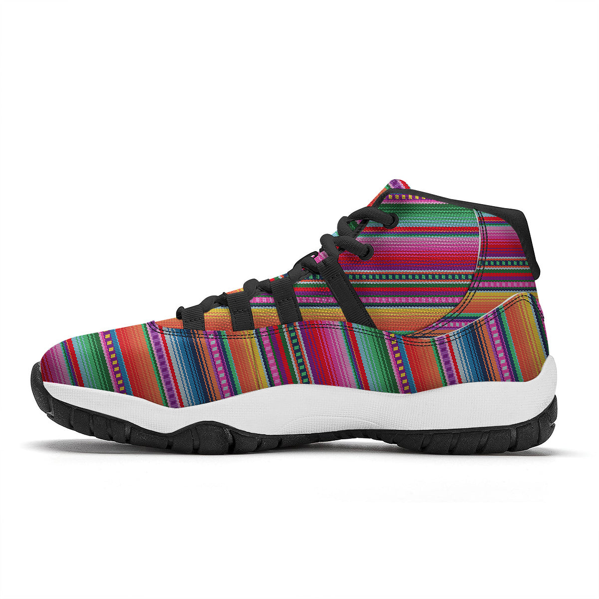 Serape Stripe Colorful Mexican Print Black Bball Shoes-grizzshop