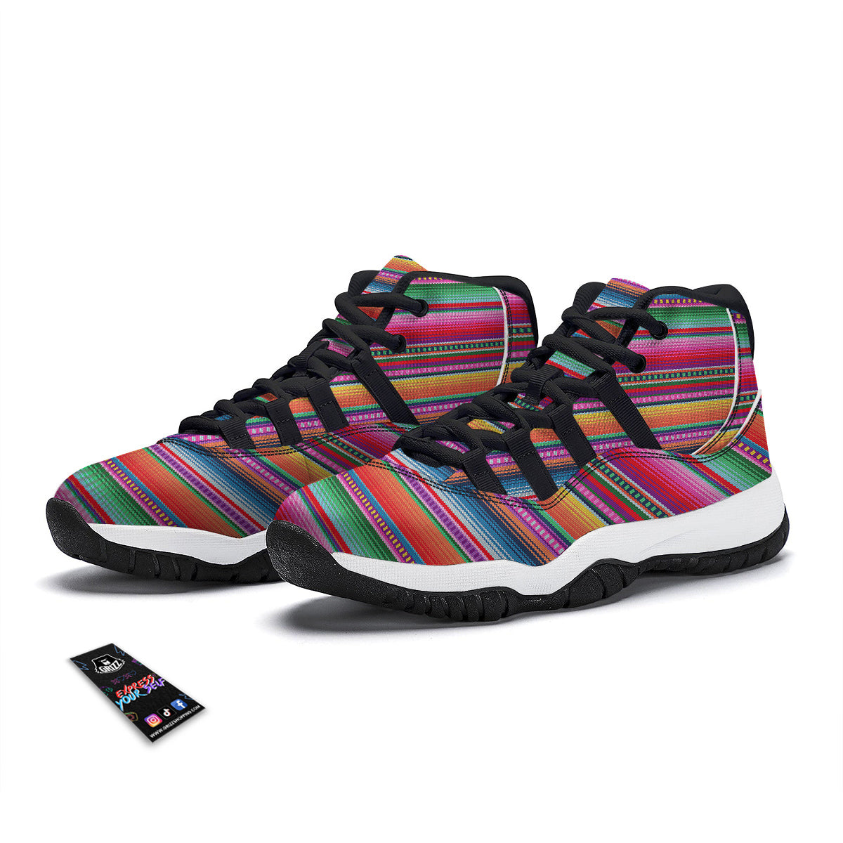 Serape Stripe Colorful Mexican Print Black Bball Shoes-grizzshop