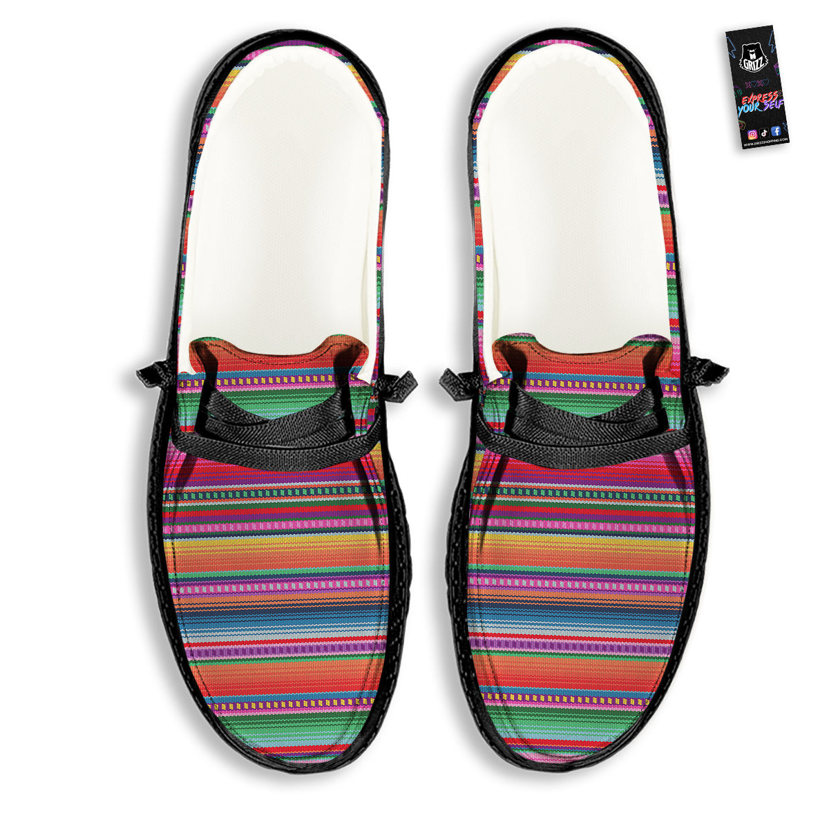 Serape Stripe Colorful Mexican Print Black Loafers-grizzshop