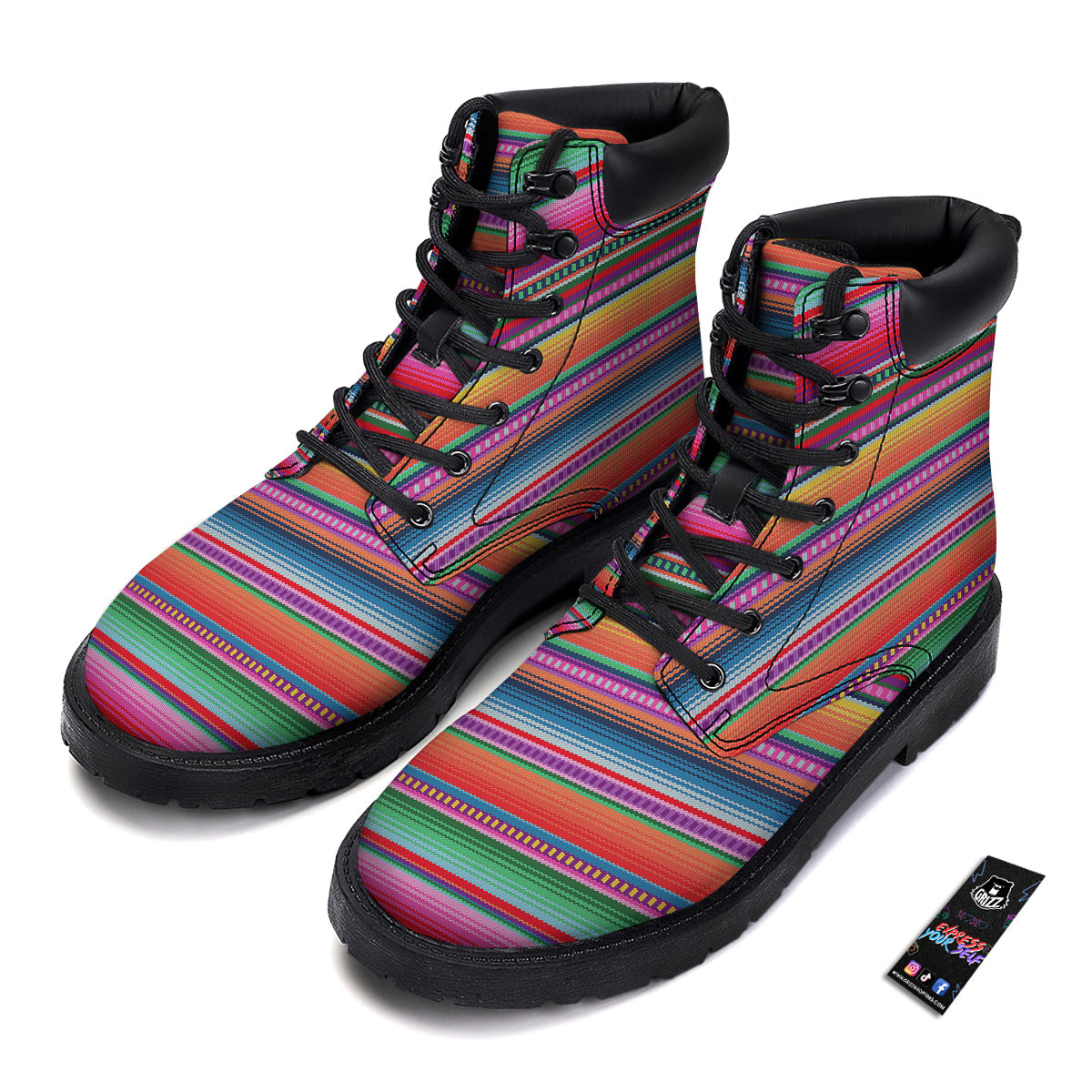 Serape Stripe Colorful Mexican Print Boots-grizzshop