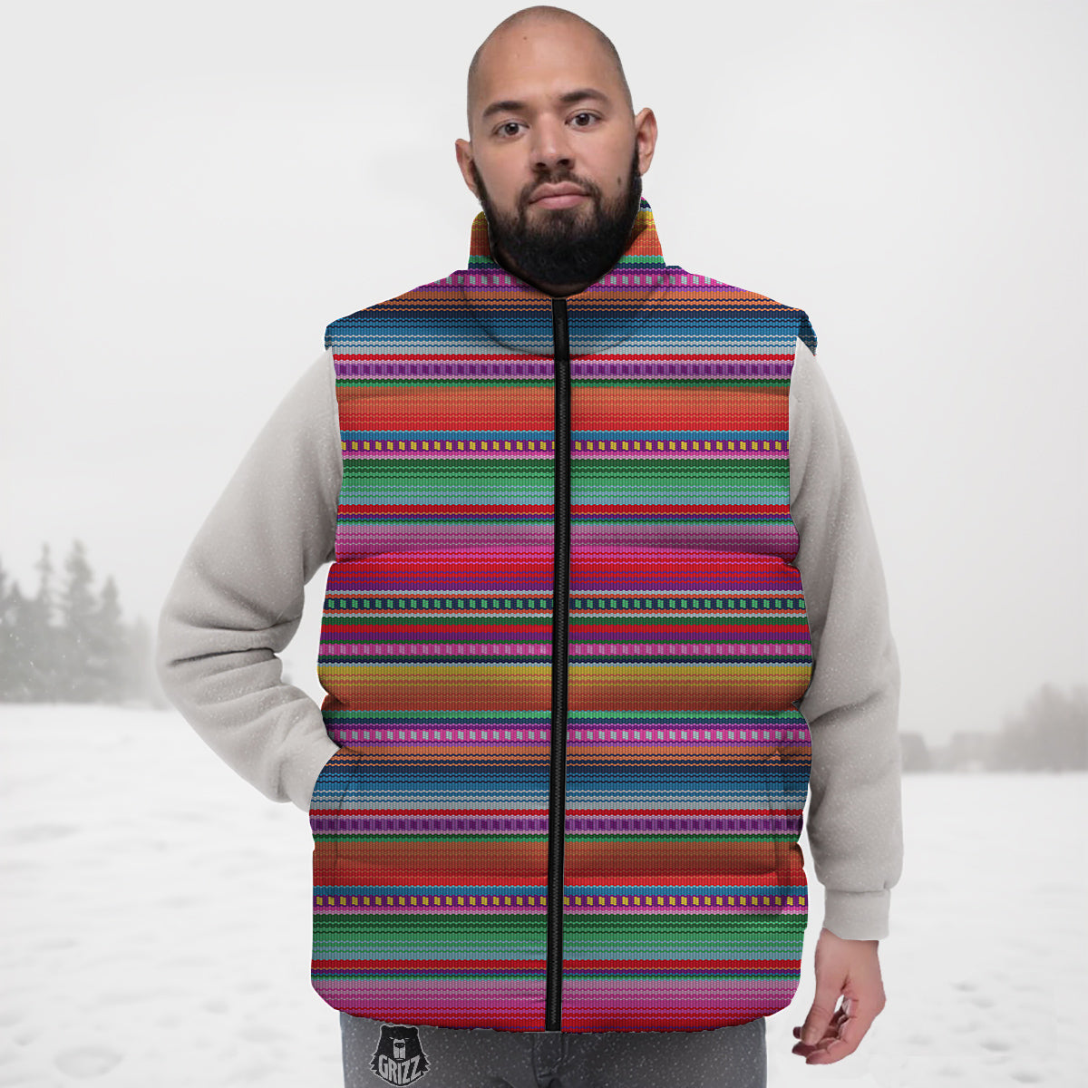 Serape Stripe Colorful Mexican Print Down Vest