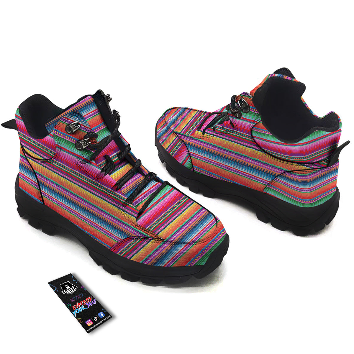 Serape Stripe Colorful Mexican Print Hiking Shoes-grizzshop