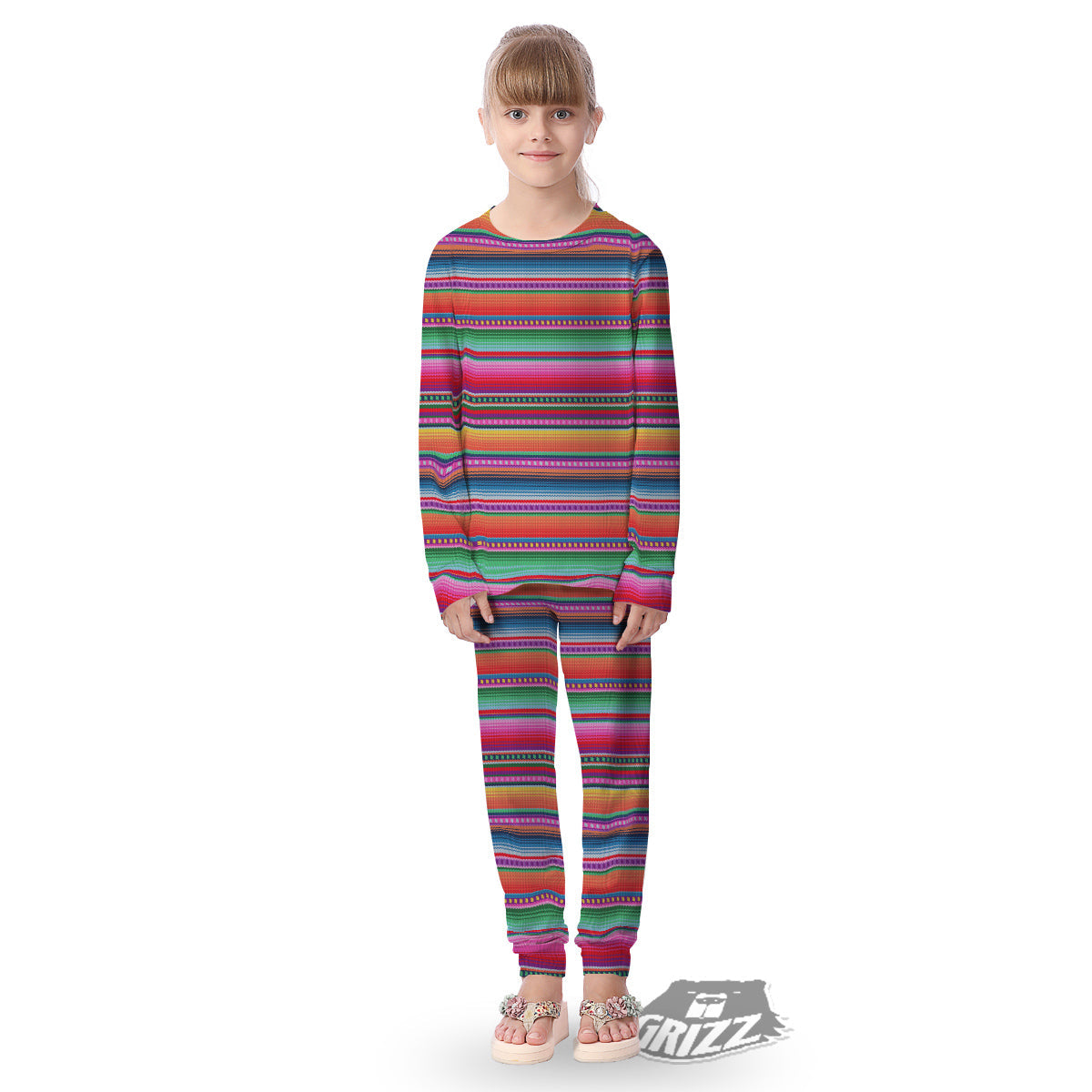 Serape Stripe Colorful Mexican Print Kid's Pajamas-grizzshop