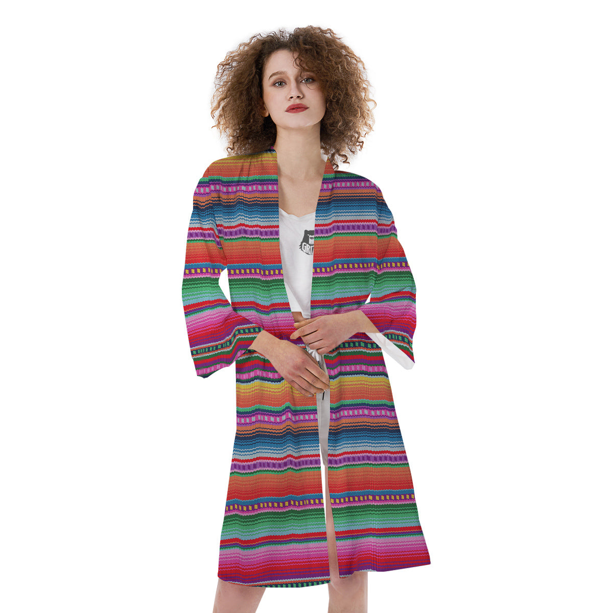 Serape Stripe Colorful Mexican Print Kimono-grizzshop