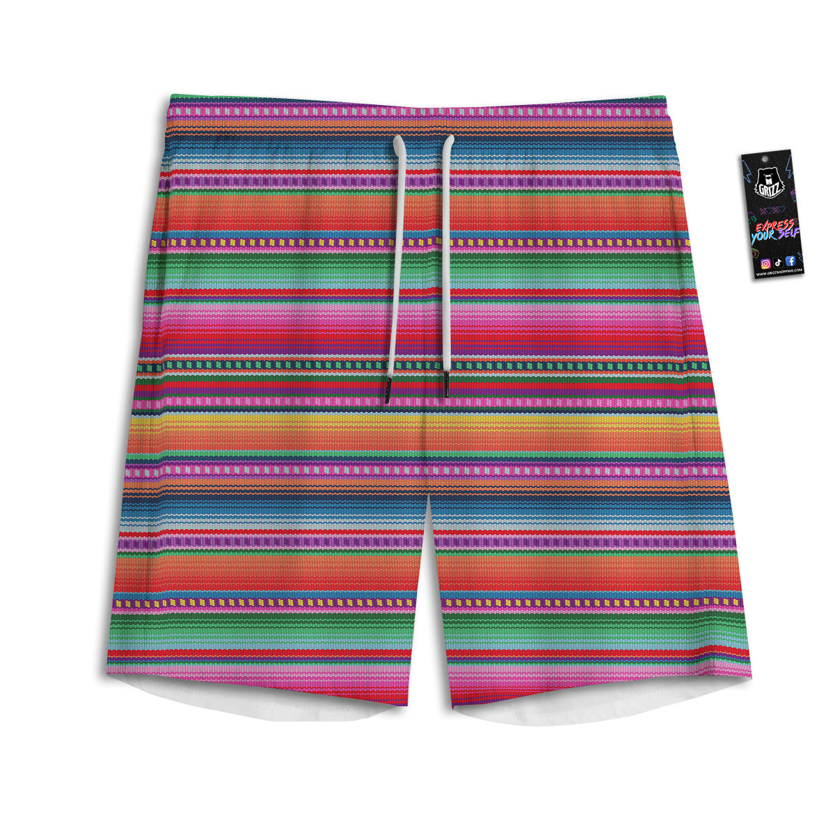 Serape Stripe Colorful Mexican Print Men's Athletic Shorts