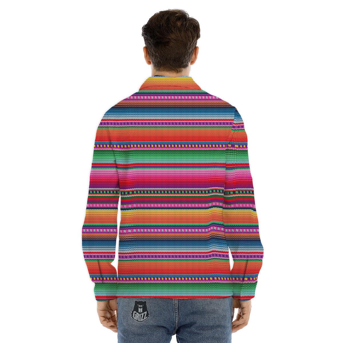 Serape Stripe Colorful Mexican Print Men's Dress Shirts-grizzshop