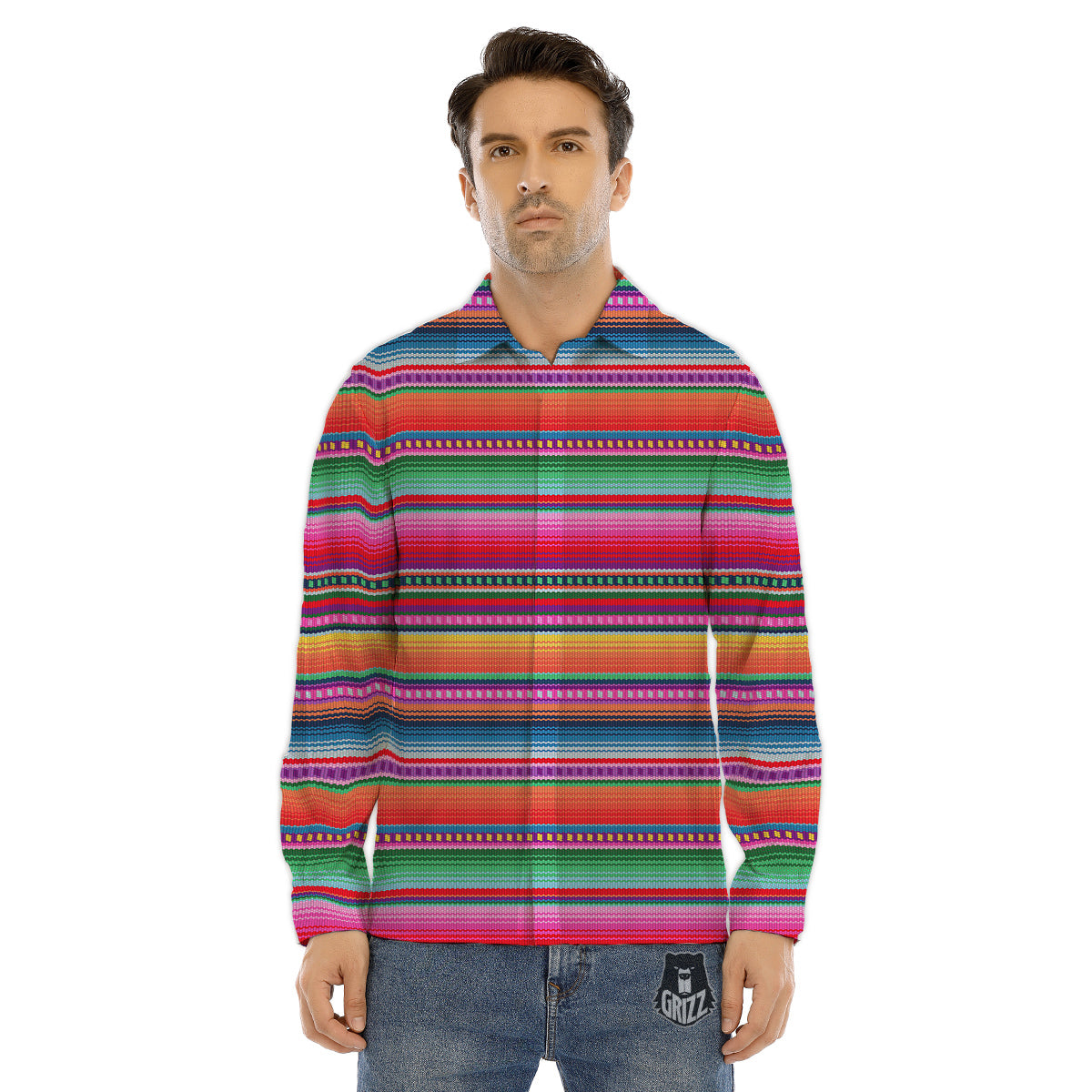 Serape Stripe Colorful Mexican Print Men's Dress Shirts-grizzshop