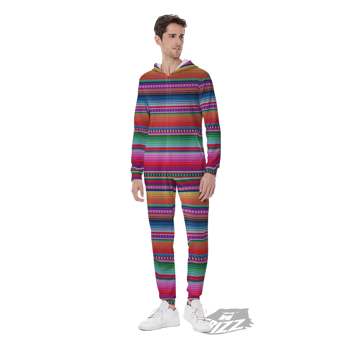 Serape Stripe Colorful Mexican Print Men's Jumpsuit-grizzshop