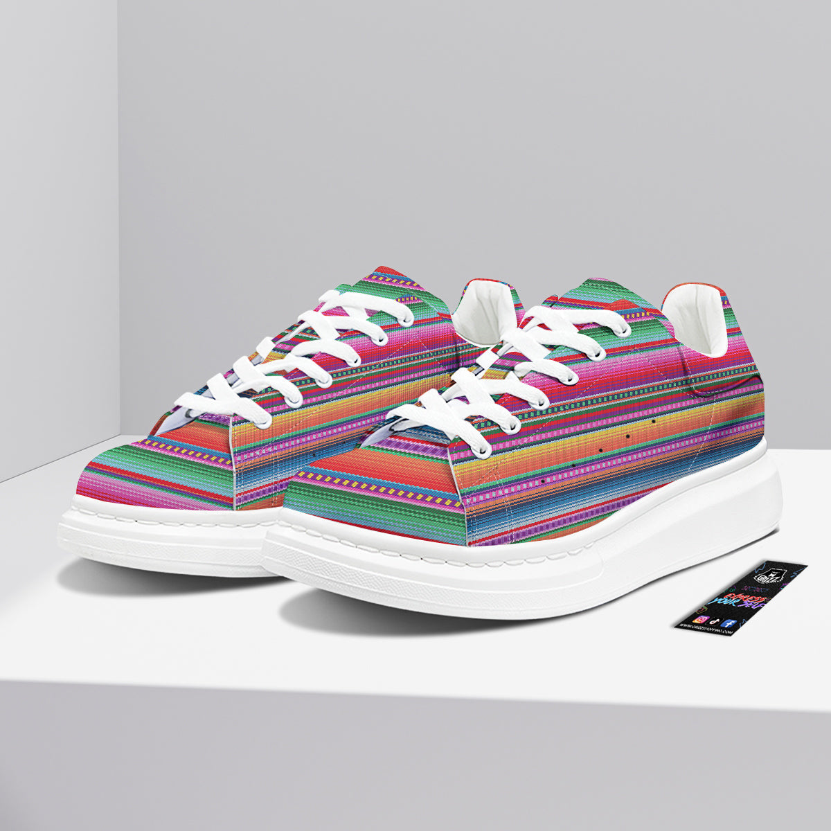 Serape Stripe Colorful Mexican Print Platform Shoes-grizzshop