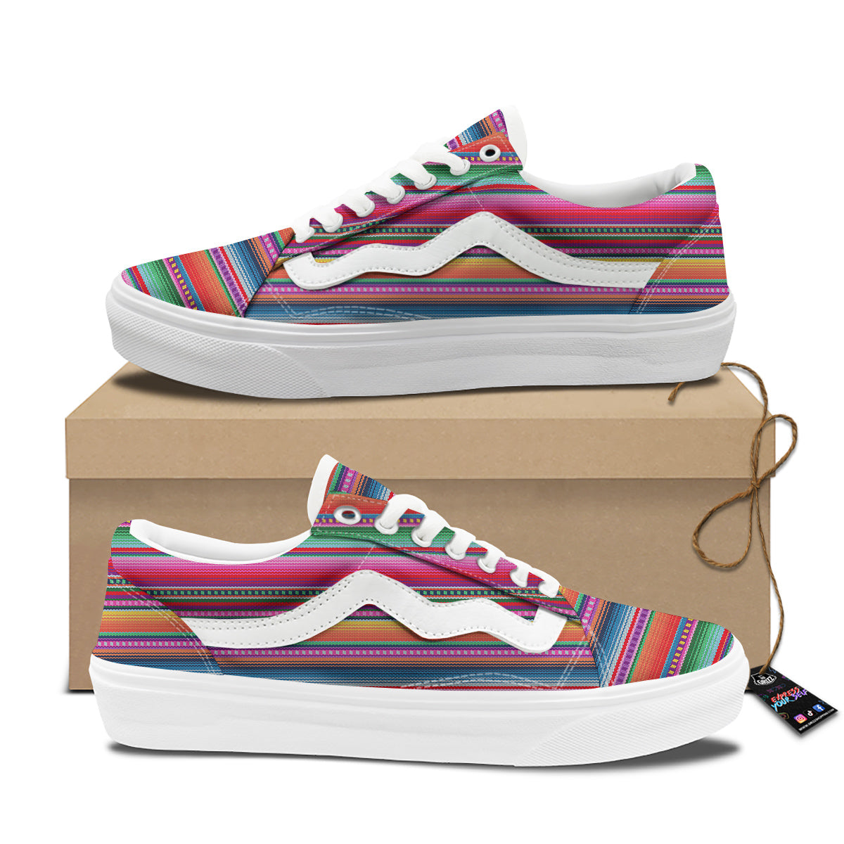 Serape Stripe Colorful Mexican Print Skate Shoes-grizzshop