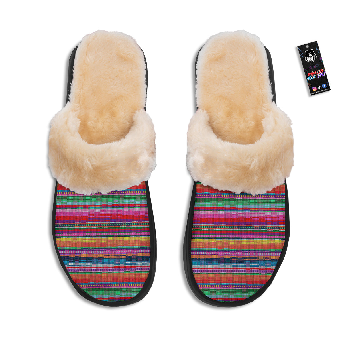Serape Stripe Colorful Mexican Print Slippers-grizzshop