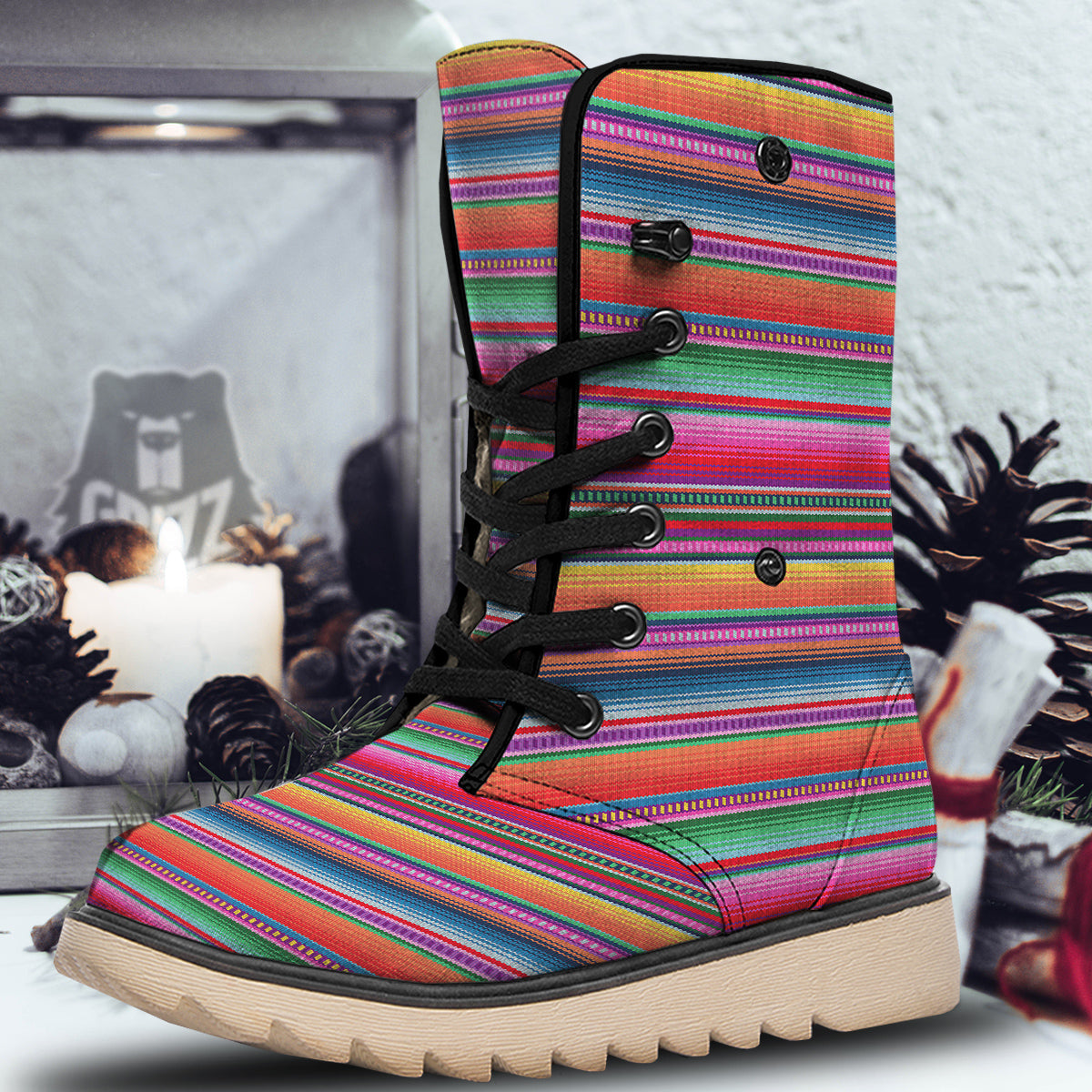Serape Stripe Colorful Mexican Print Snow Boots-grizzshop