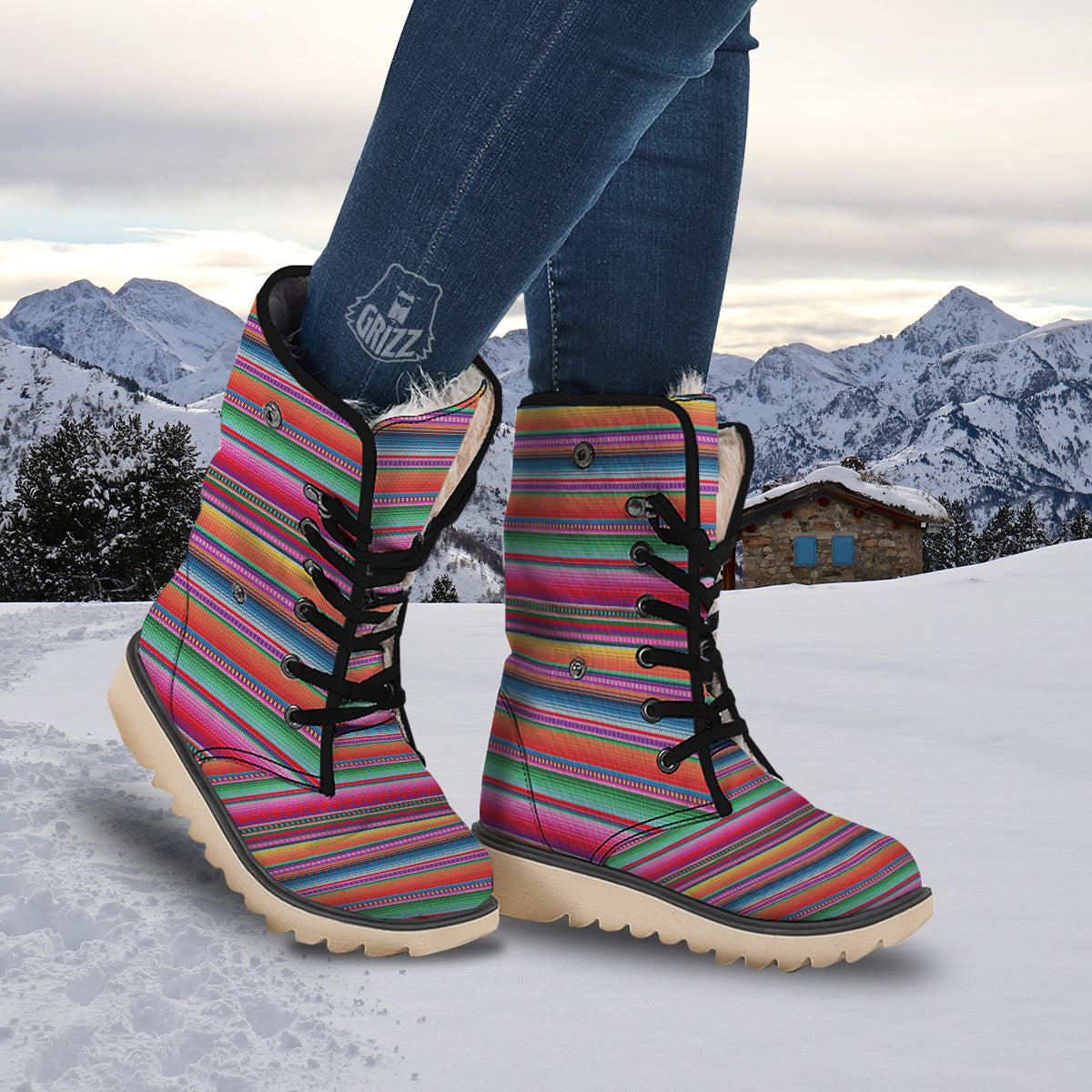 Serape Stripe Colorful Mexican Print Snow Boots-grizzshop