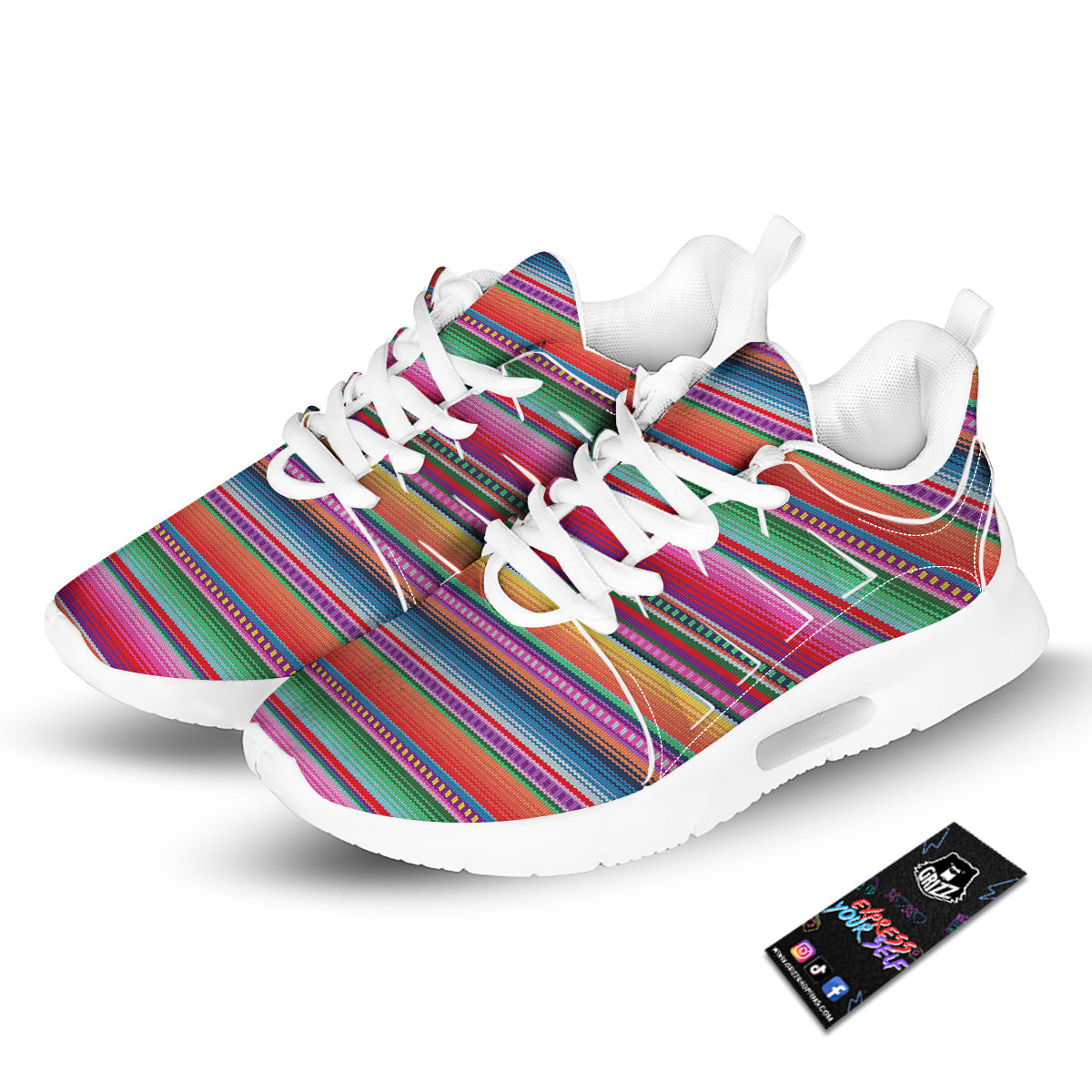 Serape Stripe Colorful Mexican Print Tennis Shoes-grizzshop