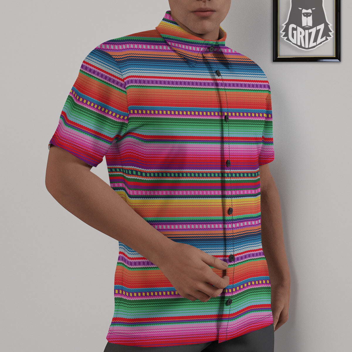 Serape Stripe Colorful Mexican Print Untucked Shirts-grizzshop