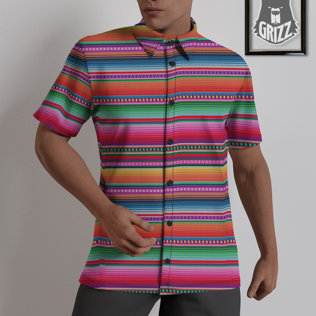 Serape Stripe Colorful Mexican Print Untucked Shirts-grizzshop