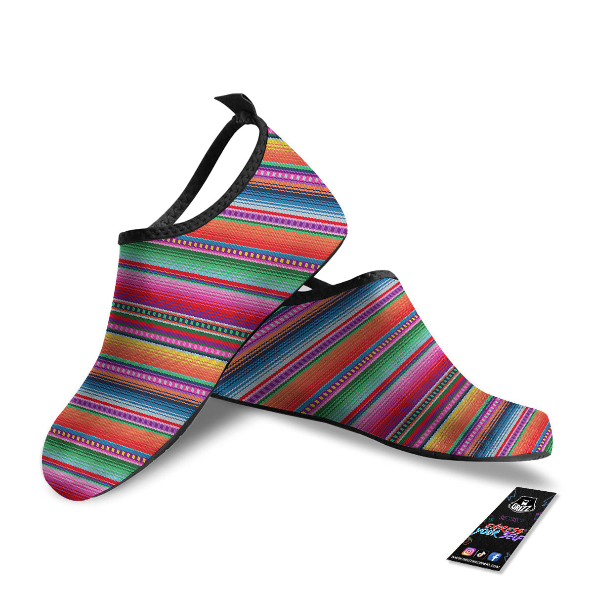 Serape Stripe Colorful Mexican Print Water Shoes-grizzshop
