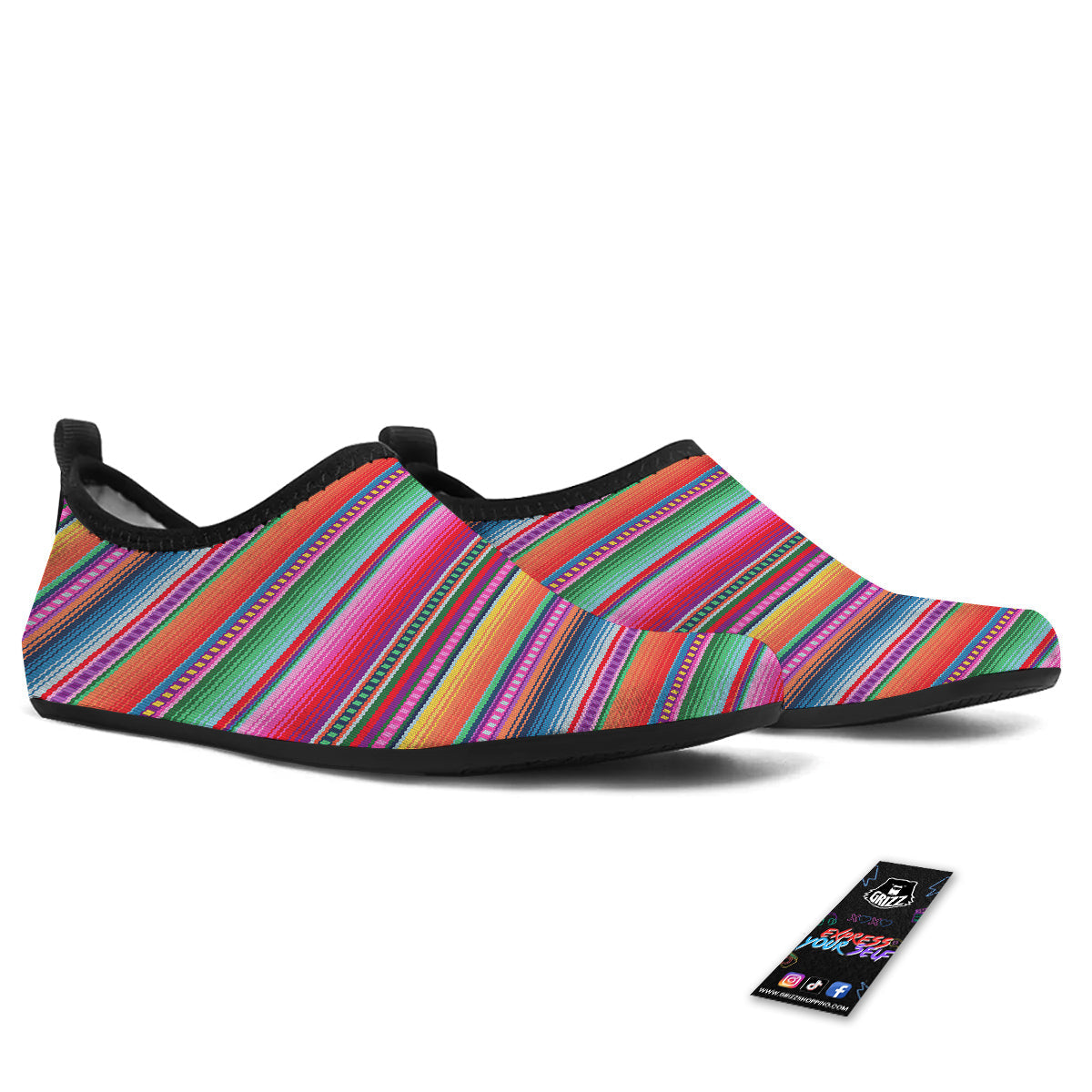 Serape Stripe Colorful Mexican Print Water Shoes-grizzshop