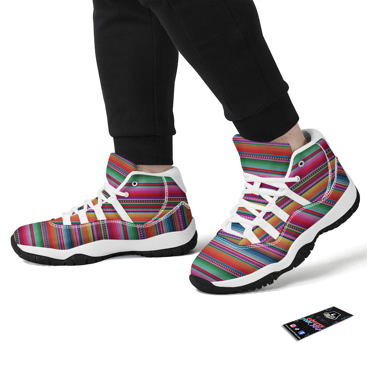 Serape Stripe Colorful Mexican Print White Bball Shoes-grizzshop