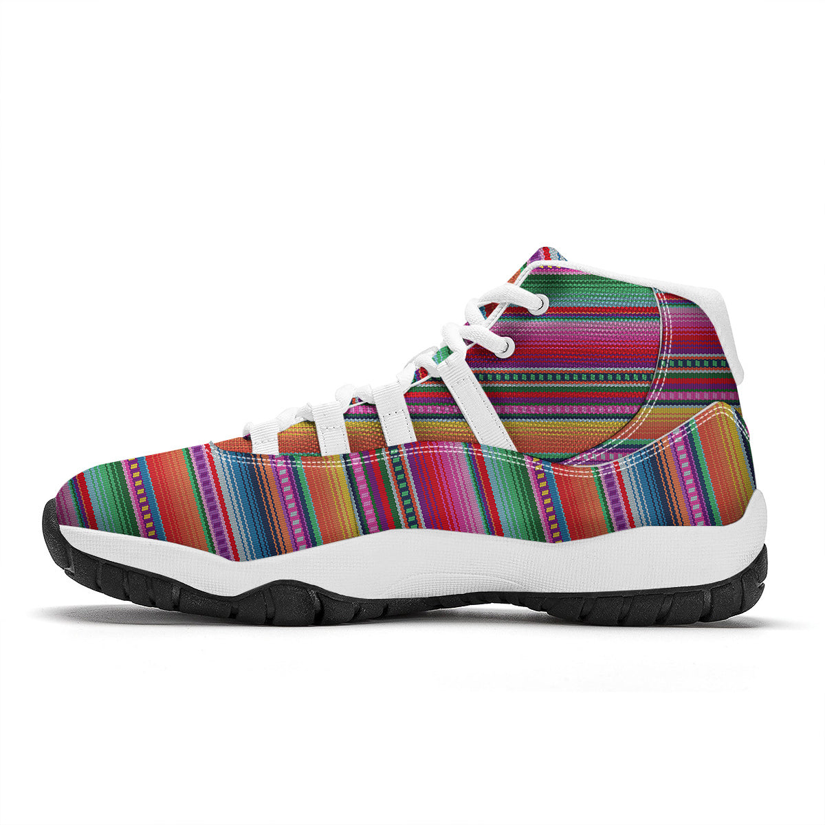 Serape Stripe Colorful Mexican Print White Bball Shoes-grizzshop