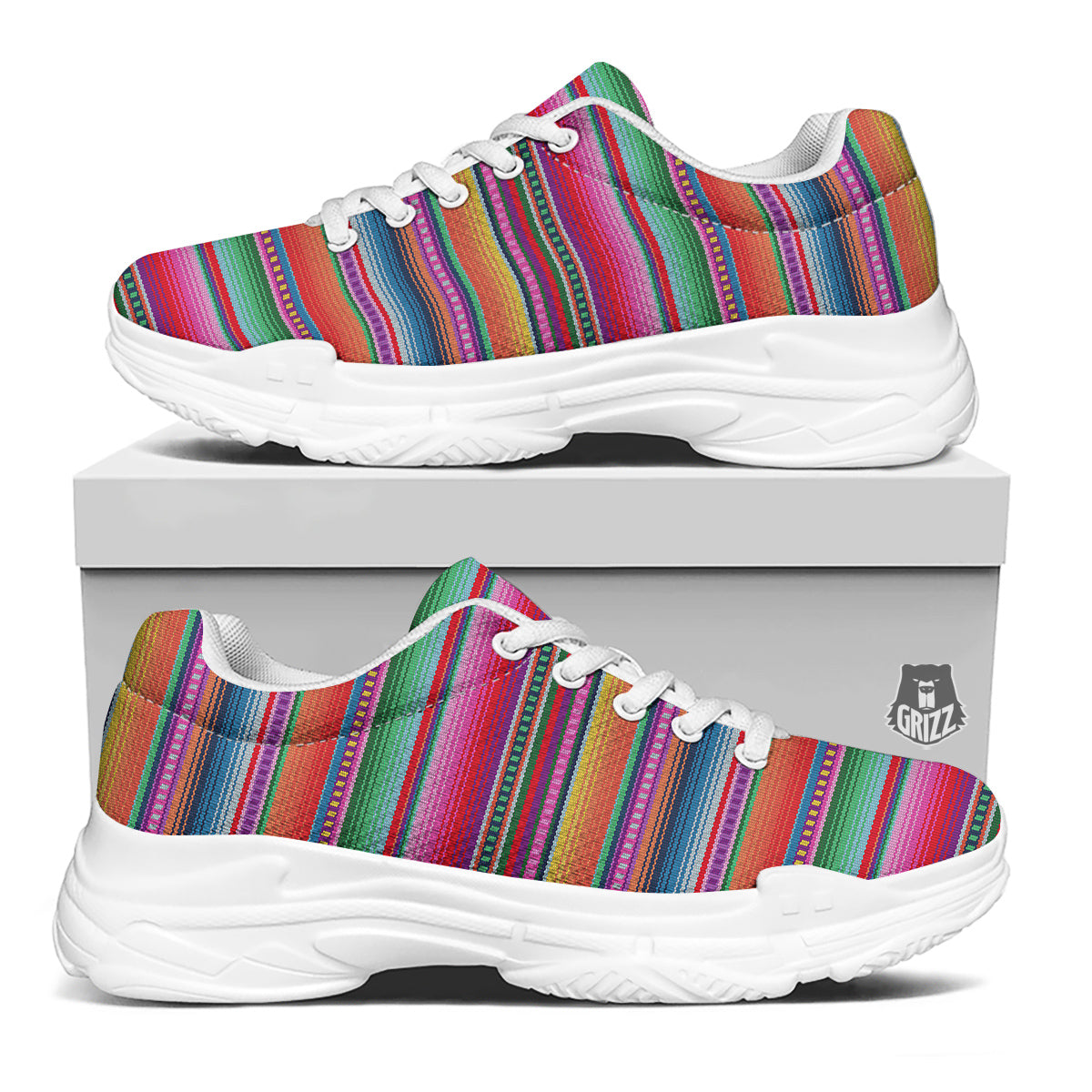 Serape Stripe Colorful Mexican Print White Chunky Shoes-grizzshop