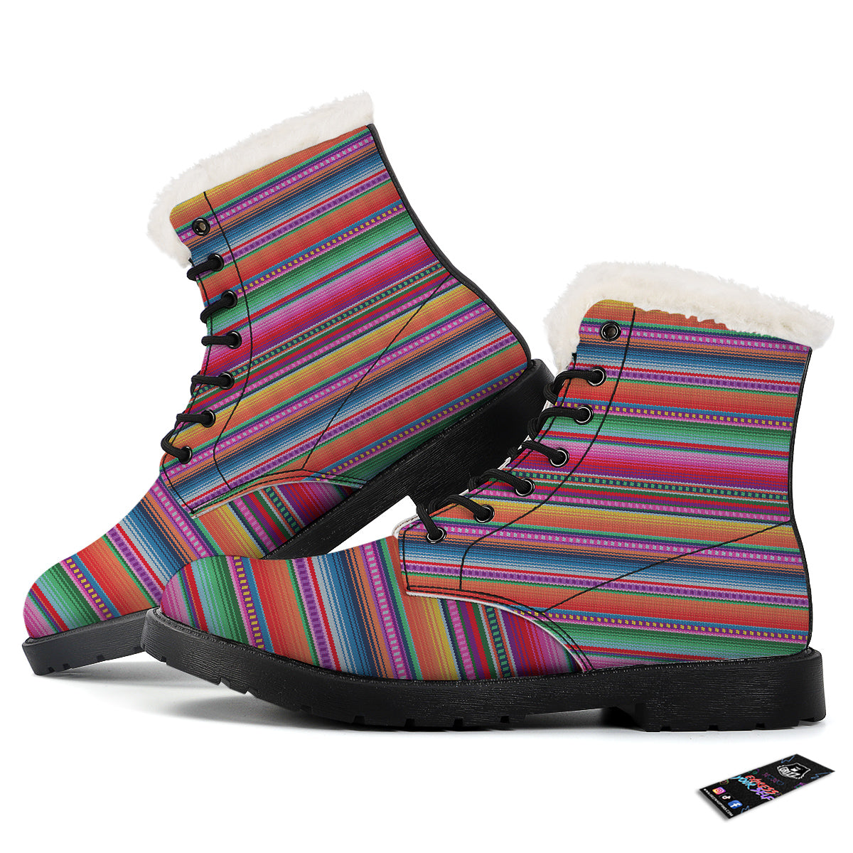 Serape Stripe Colorful Mexican Print Winter Boots-grizzshop