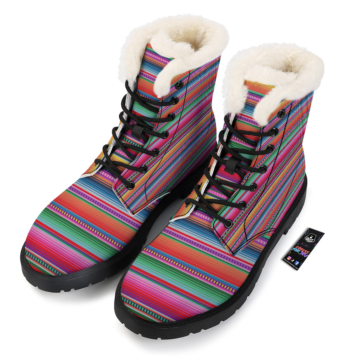Serape Stripe Colorful Mexican Print Winter Boots-grizzshop