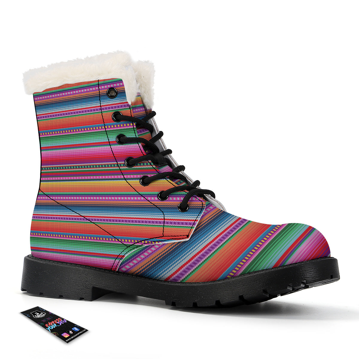 Serape Stripe Colorful Mexican Print Winter Boots-grizzshop
