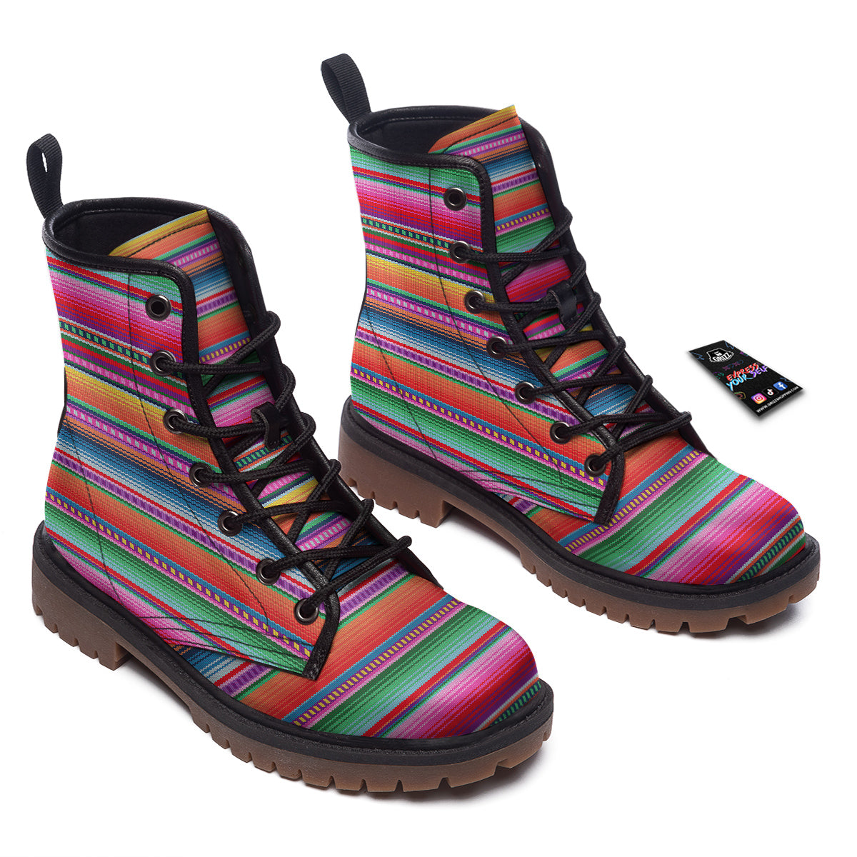 Serape Stripe Colorful Mexican Print Work Boots-grizzshop