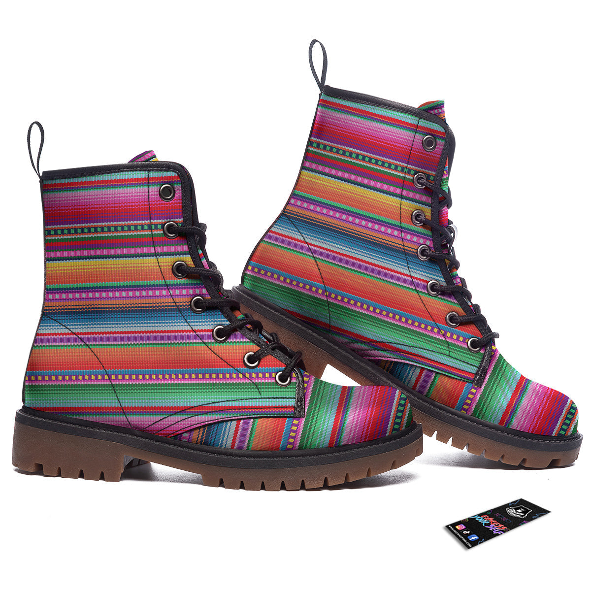 Serape Stripe Colorful Mexican Print Work Boots-grizzshop