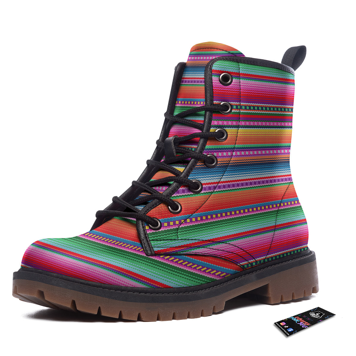 Serape Stripe Colorful Mexican Print Work Boots-grizzshop