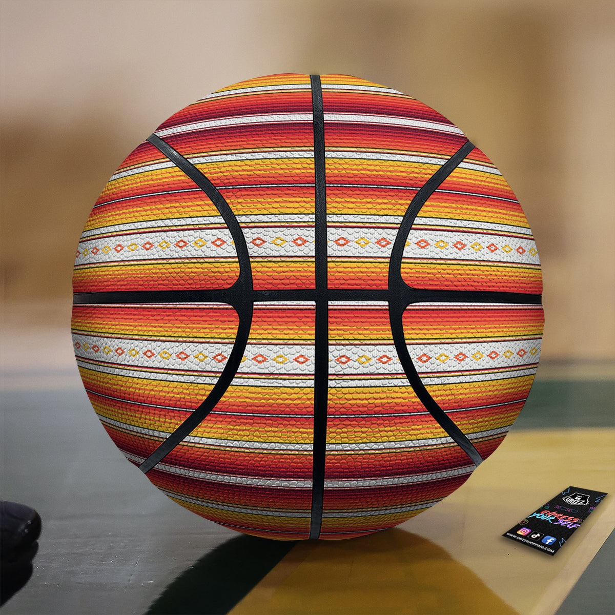 Serape Ethnic Boho Stripes Mexican Orange Print Basketball
