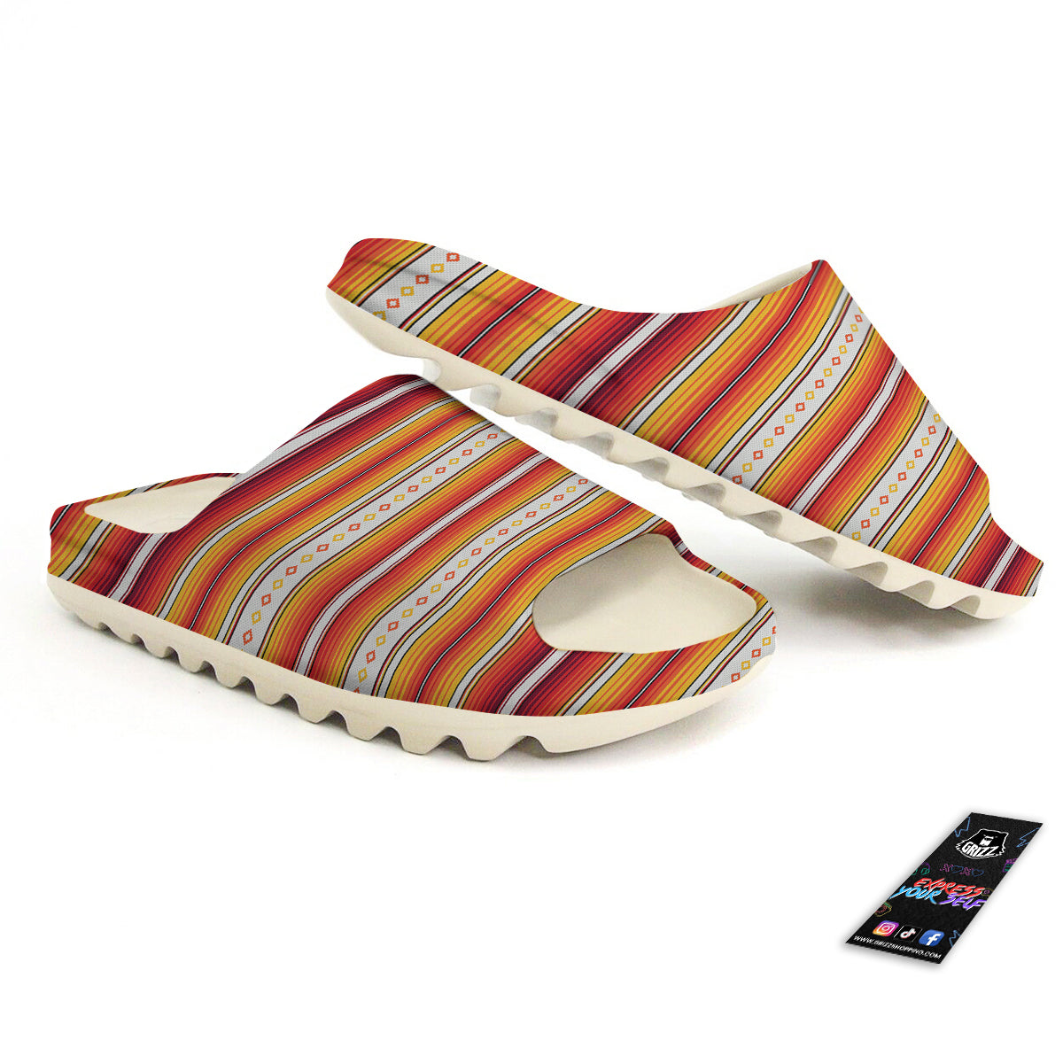 Serape Ethnic Boho Stripes Mexican Orange Print Sandals-grizzshop