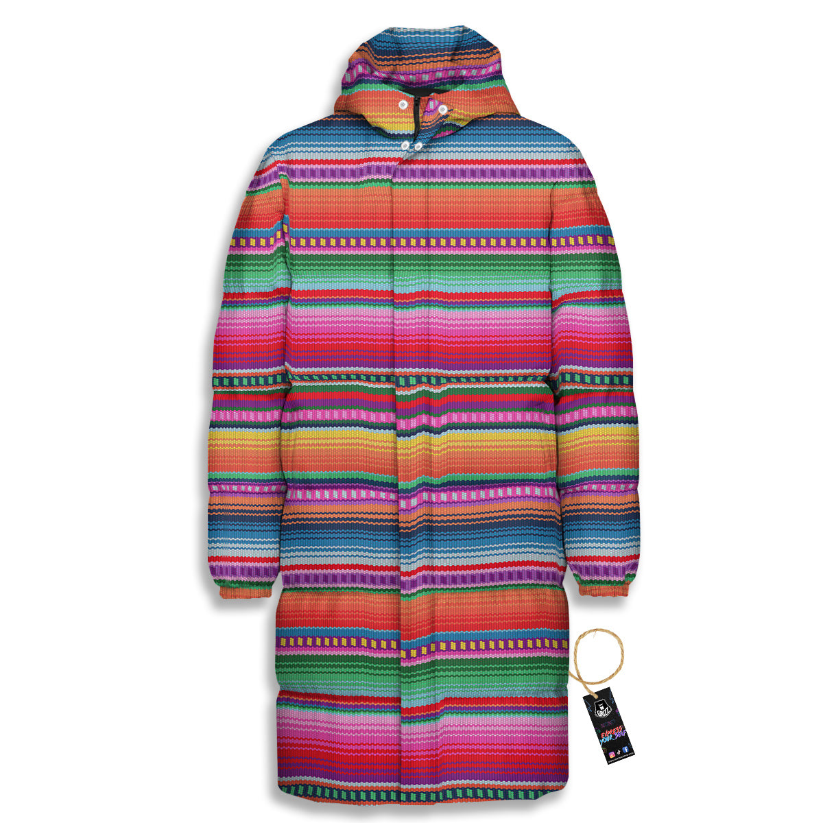 Serape Stripe Colorful Mexican Print Long Down Jacket