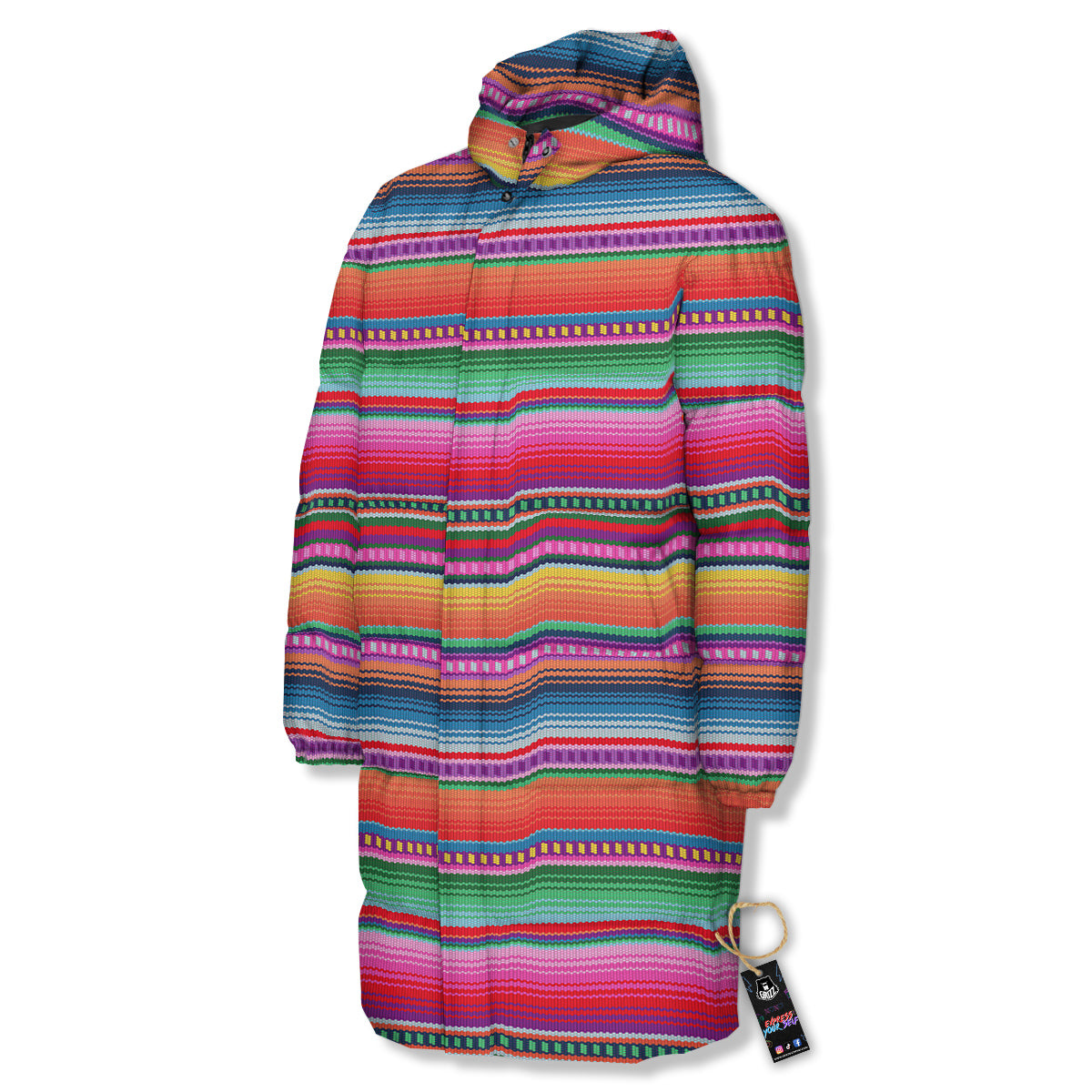 Serape Stripe Colorful Mexican Print Long Down Jacket