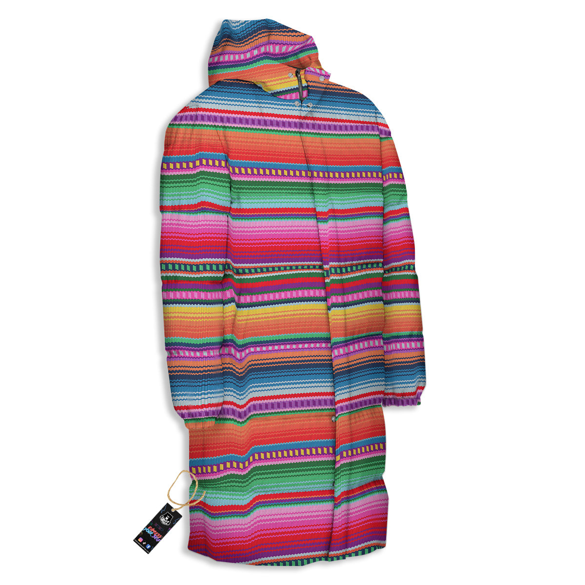 Serape Stripe Colorful Mexican Print Long Down Jacket