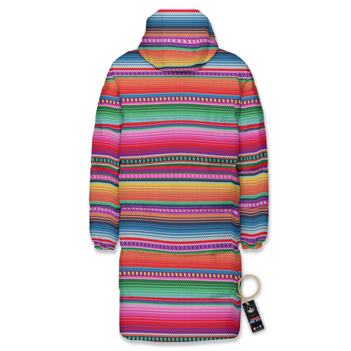Serape Stripe Colorful Mexican Print Long Down Jacket